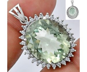 Prasiolite (Green Amethyst) and White Zircon Pendant EXP01669 P-1741, 17x20 mm