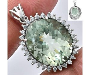 Prasiolite (Green Amethyst) and White Zircon Pendant EXP01670 P-1741, 17x20 mm