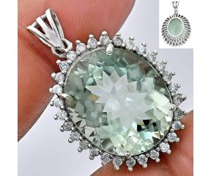 Prasiolite (Green Amethyst) and White Zircon Pendant EXP01671 P-1741, 17x20 mm