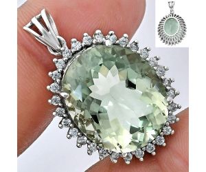 Prasiolite (Green Amethyst) and White Zircon Pendant EXP01672 P-1741, 17x20 mm