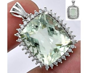 Prasiolite (Green Amethyst) and White Zircon Pendant EXP01676 P-1741, 17x20 mm