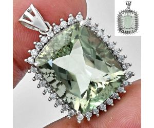 Prasiolite (Green Amethyst) and White Zircon Pendant EXP01678 P-1741, 17x20 mm