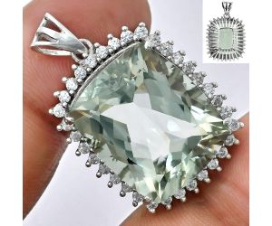 Prasiolite (Green Amethyst) and White Zircon Pendant EXP01680 P-1741, 17x20 mm