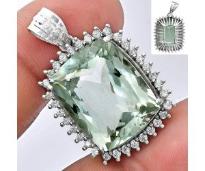 Prasiolite (Green Amethyst) and White Zircon Pendant EXP01682 P-1741, 16x20 mm