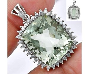 Prasiolite (Green Amethyst) and White Zircon Pendant EXP01683 P-1741, 17x20 mm