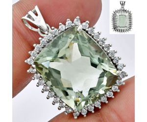 Prasiolite (Green Amethyst) and White Zircon Pendant EXP01684 P-1741, 17x20 mm