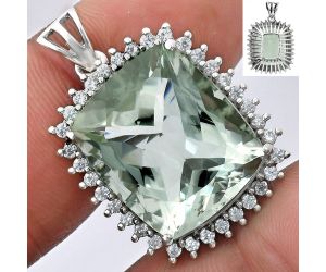 Prasiolite (Green Amethyst) and White Zircon Pendant EXP01686 P-1741, 17x20 mm