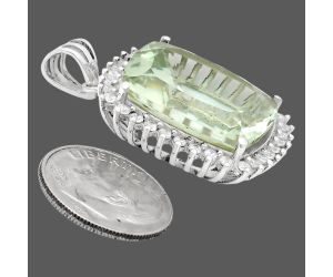 Prasiolite (Green Amethyst) and White Zircon Pendant EXP01686 P-1741, 17x20 mm