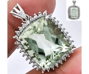 Prasiolite (Green Amethyst) and White Zircon Pendant EXP01688 P-1741, 17x20 mm