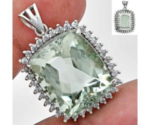 Prasiolite (Green Amethyst) and White Zircon Pendant EXP01690 P-1741, 17x20 mm