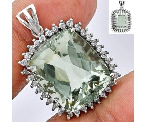 Prasiolite (Green Amethyst) and White Zircon Pendant EXP01691 P-1741, 17x20 mm