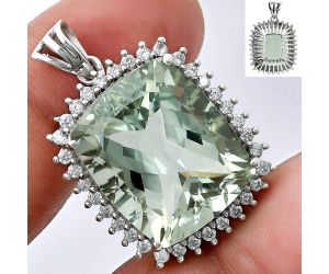 Prasiolite (Green Amethyst) and White Zircon Pendant EXP01693 P-1741, 17x20 mm