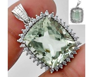 Prasiolite (Green Amethyst) and White Zircon Pendant EXP01694 P-1741, 17x20 mm