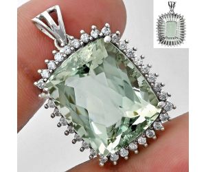 Prasiolite (Green Amethyst) and White Zircon Pendant EXP01695 P-1741, 17x20 mm