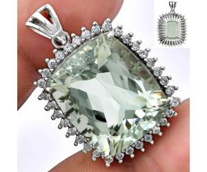 Prasiolite (Green Amethyst) and White Zircon Pendant EXP01697 P-1741, 17x20 mm