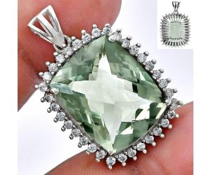 Prasiolite (Green Amethyst) Checker and White Zircon Pendant EXP01698 P-1741, 16x20 mm