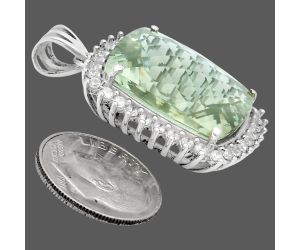 Prasiolite (Green Amethyst) Checker and White Zircon Pendant EXP01698 P-1741, 16x20 mm