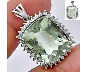 Prasiolite (Green Amethyst) Checker and White Zircon Pendant EXP01699 P-1741, 16x20 mm