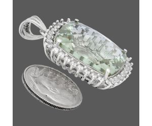 Prasiolite (Green Amethyst) Checker and White Zircon Pendant EXP01699 P-1741, 16x20 mm