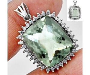 Prasiolite (Green Amethyst) Checker and White Zircon Pendant EXP01700 P-1741, 16x20 mm