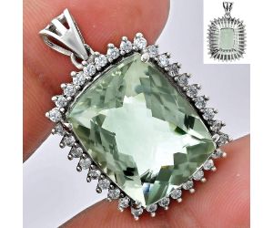 Prasiolite (Green Amethyst) Checker and White Zircon Pendant EXP01701 P-1741, 16x20 mm