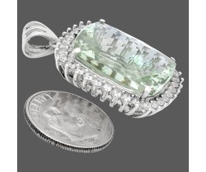 Prasiolite (Green Amethyst) Checker and White Zircon Pendant EXP01701 P-1741, 16x20 mm