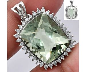 Prasiolite (Green Amethyst) Checker and White Zircon Pendant EXP01702 P-1741, 16x20 mm