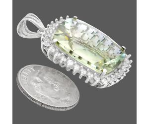 Prasiolite (Green Amethyst) Checker and White Zircon Pendant EXP01702 P-1741, 16x20 mm