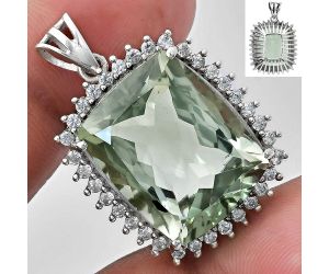 Prasiolite (Green Amethyst) and White Zircon Pendant EXP01703 P-1741, 16x20 mm