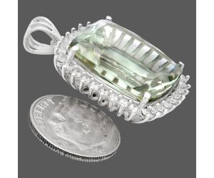 Prasiolite (Green Amethyst) and White Zircon Pendant EXP01703 P-1741, 16x20 mm