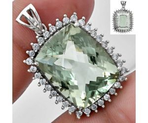 Prasiolite (Green Amethyst) Checker and White Zircon Pendant EXP01705 P-1741, 16x20 mm