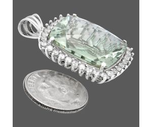 Prasiolite (Green Amethyst) Checker and White Zircon Pendant EXP01705 P-1741, 16x20 mm