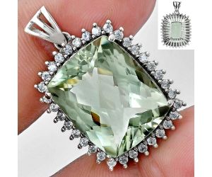 Prasiolite (Green Amethyst) Checker and White Zircon Pendant EXP01709 P-1741, 16x20 mm