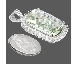 Prasiolite (Green Amethyst) Checker and White Zircon Pendant EXP01709 P-1741, 16x20 mm