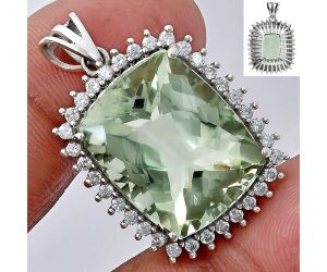 Prasiolite (Green Amethyst) Checker and White Zircon Pendant EXP01711 P-1741, 16x20 mm