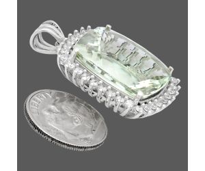 Prasiolite (Green Amethyst) Checker and White Zircon Pendant EXP01711 P-1741, 16x20 mm