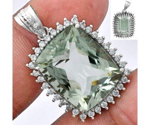 Prasiolite (Green Amethyst) and White Zircon Pendant EXP01712 P-1741, 16x20 mm