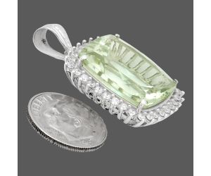 Prasiolite (Green Amethyst) and White Zircon Pendant EXP01712 P-1741, 16x20 mm