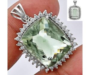 Prasiolite (Green Amethyst) Checker and White Zircon Pendant EXP01713 P-1741, 16x20 mm