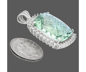 Prasiolite (Green Amethyst) Checker and White Zircon Pendant EXP01713 P-1741, 16x20 mm