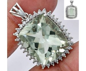 Prasiolite (Green Amethyst) and White Zircon Pendant EXP01714 P-1741, 17x20 mm