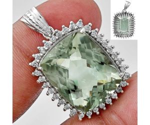 Prasiolite (Green Amethyst) Checker and White Zircon Pendant EXP01716 P-1741, 16x20 mm