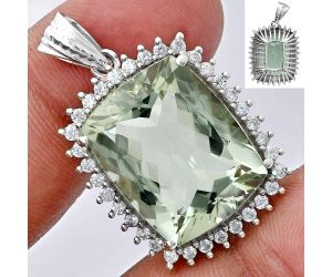 Prasiolite (Green Amethyst) and White Zircon Pendant EXP01717 P-1741, 16x20 mm