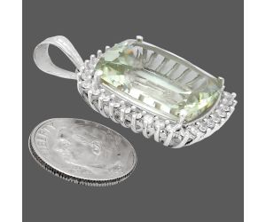 Prasiolite (Green Amethyst) and White Zircon Pendant EXP01717 P-1741, 16x20 mm