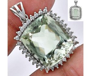 Prasiolite (Green Amethyst) and White Zircon Pendant EXP01718 P-1741, 17x20 mm