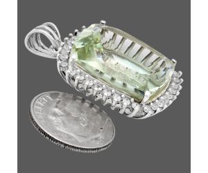 Prasiolite (Green Amethyst) and White Zircon Pendant EXP01718 P-1741, 17x20 mm