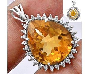 Citrine and White Zircon Pendant EXP01719 P-1741, 17x20 mm