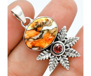 Spiny Oyster Turquoise and Garnet Pendant EXP01726 P-1425, 13x17 mm