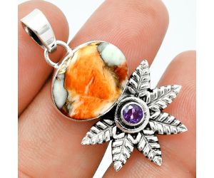 Spiny Oyster Turquoise and Amethyst Pendant EXP01728 P-1425, 13x17 mm