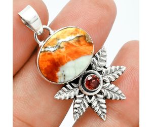 Spiny Oyster Turquoise and Garnet Pendant EXP01729 P-1425, 14x17 mm